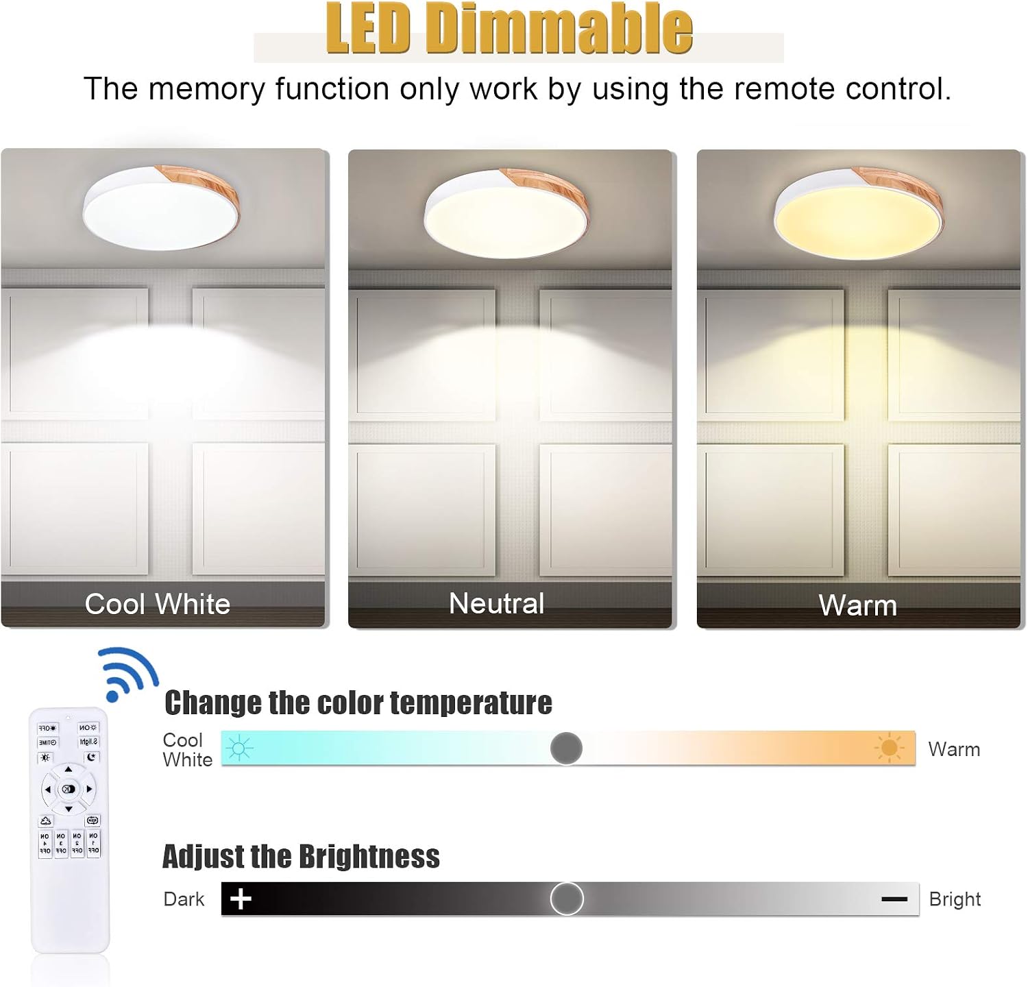 EDISLIVE LED Ceiling Light Dimmable, Modern Flush Ceiling Lights Fitting, Wood Ceiling Lighting for Living Room Bedroom Kitchen Lounge Hallway - Image 4