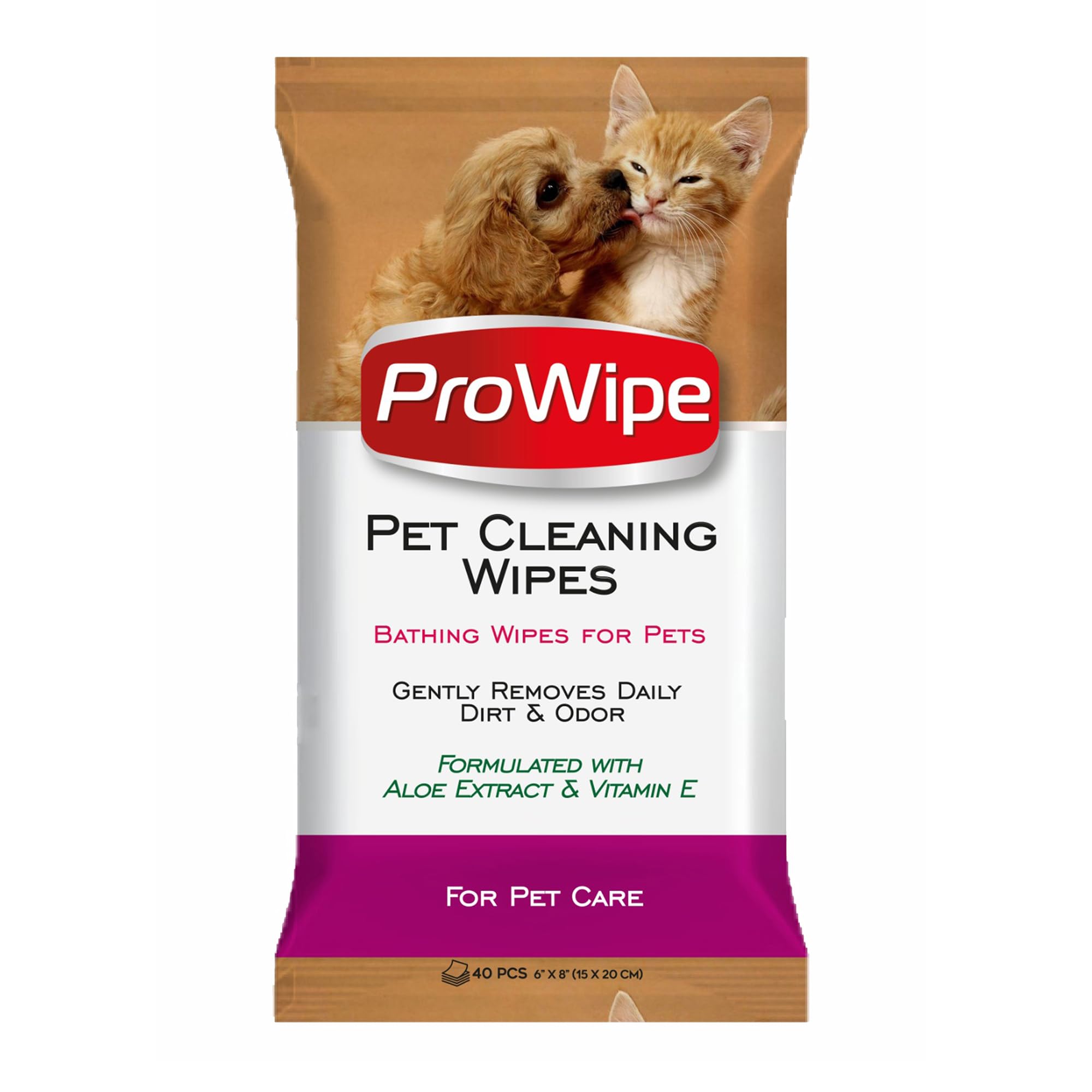 ProWipe Pet Wipes, Dog Wipes, Cat Wipes, Wipes for Pets with Aloe Extract & Vitamins, Perfect as Eye, Ear Wipes, for Bums, Suitable for Puppy, Kitten, Dogs and Cats, 1 Pack - 40 Count