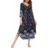 Ekouaer Long Nightgown for Women 3/4 Sleeves Nightshirt Maxi Sleep Dress Plus Size Loungewear Full Length Sleepwear
