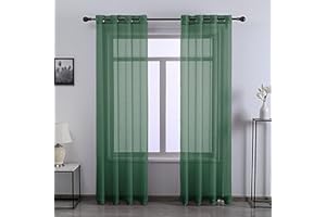 DONREN 96 Inch Length Patio Door Sheer Curtain Panels - Ceiling to Floor Extra Long Voile Drape Curtains Window Treatment for Sliding Glass Door(Dark Green,2 Pieces)