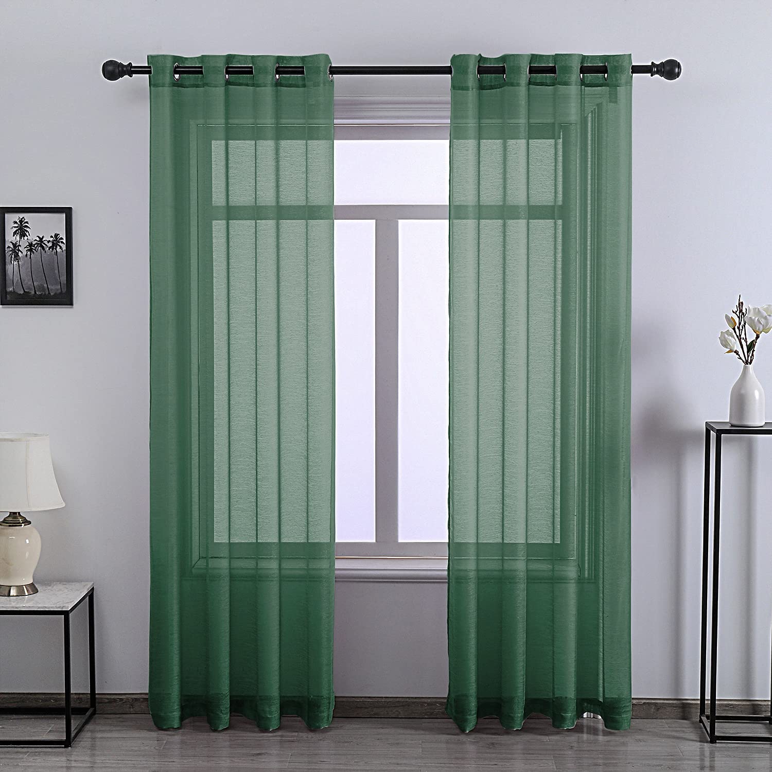 DONREN 96 Inch Length Patio Door Sheer Curtain Panels - Ceiling to Floor Extra Long Voile Drape Curtains Window Treatment for Sliding Glass Door(Dark Green,2 Pieces)