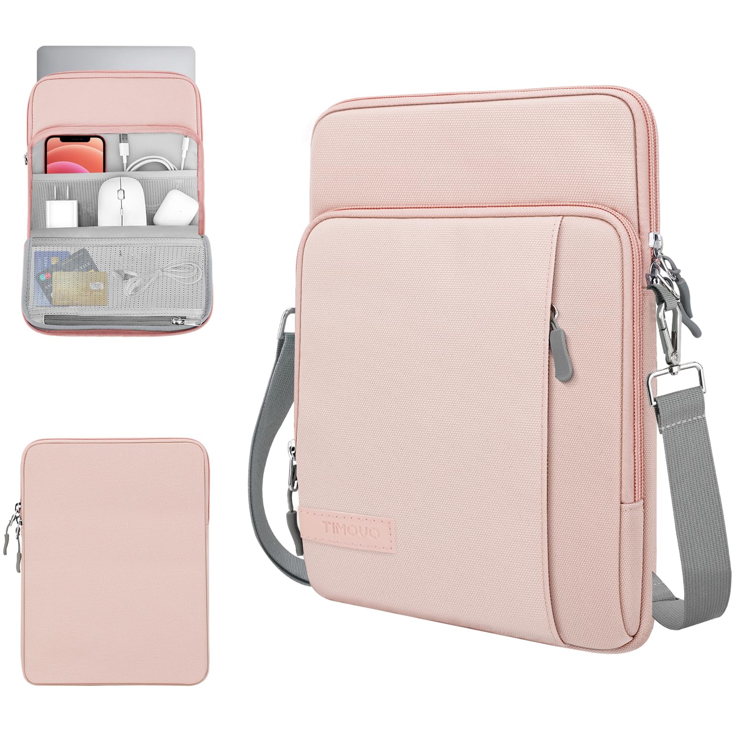 TiMOVO 13.3-14 Inch Laptop Sleeve Carrying Bag with Pockets for MacBook Neo 13", MacBook Air 13.6", Mac Pro 14", HP Dell ASUS Lenovo, Computer Sleeve Bag with Shoulder Strap, Pink