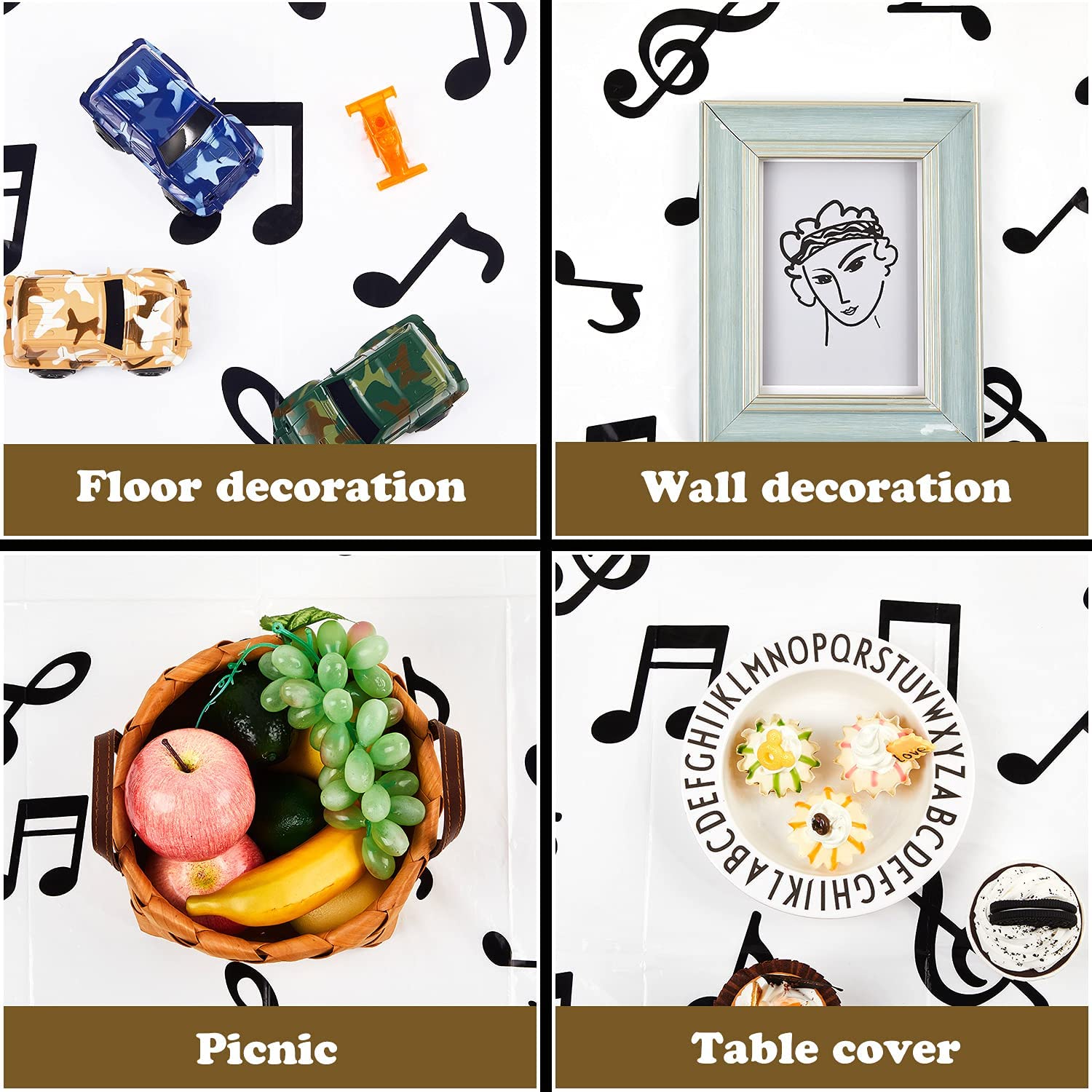 108 x 54 Inch Musical Notes Tablecover Musical Plastic Tablecloth Disposable Table Cover Notes Theme Birthday Party Decoration Supplies(2 Pieces)