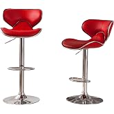 Roundhill Furniture Masaccio Cushioned Leatherette Upholstery Airlift Adjustable Swivel Barstool with Chrome Base, Set of 2, Red