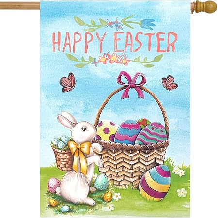 Amazon Com Wamika Happy Easter Eggs Basket Bunny House Flag 28 X