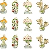 SUNNYCLUE 1 Box 16Pcs 4 Styles Science Themed Charms Enamel Flower Charm Bulk Gold Metal Alloy Chemistry Biology Bottle Floral Shaped Pendants for Jewelry Making Bracelet Earrings DIY Craft Findings