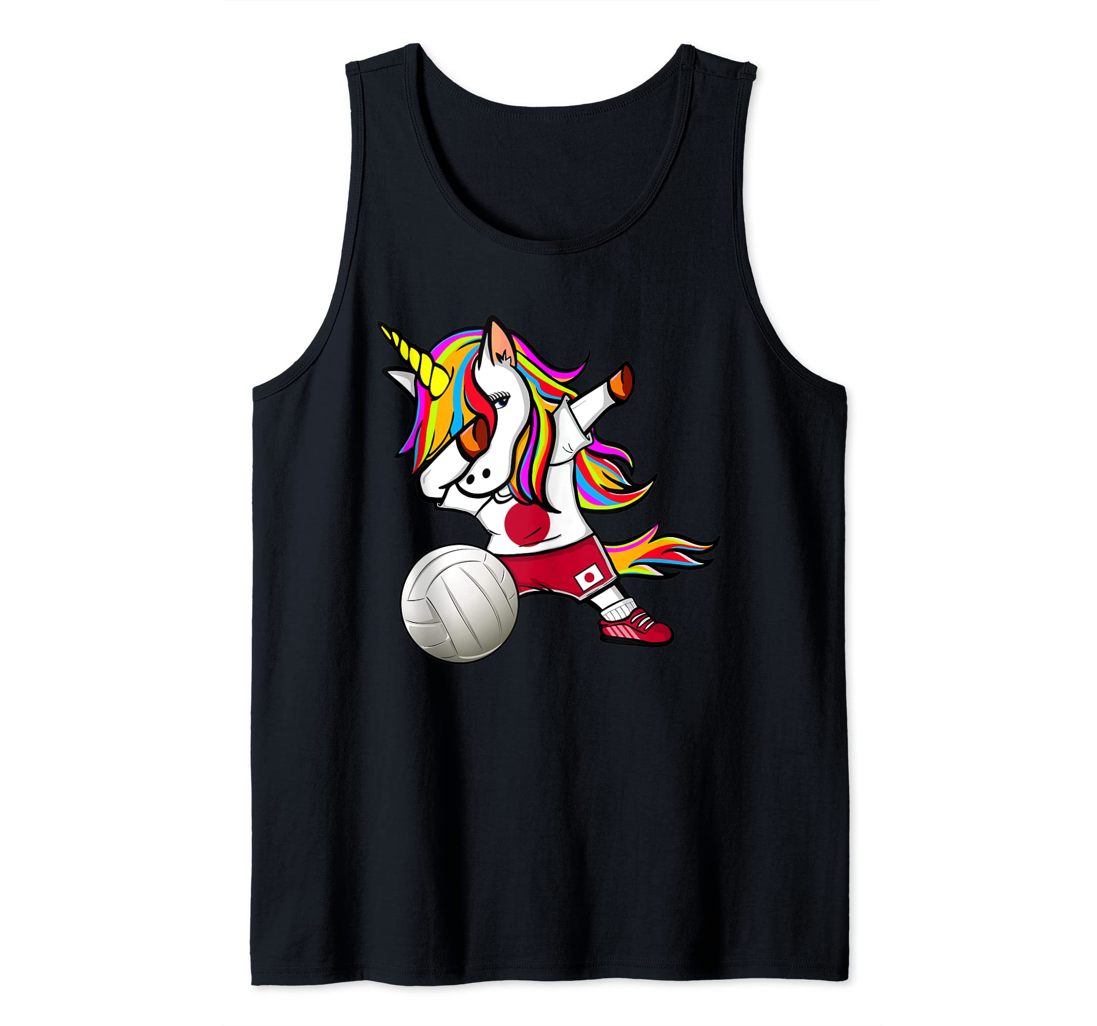 Dabbing Unicorn Japan Volleyball Fans Jersey - Japanese Flag Tank Top