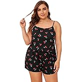 Floerns Women's Plus Size Cherry Print Cami Top and Shorts Pajama Sets