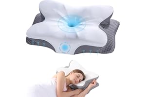 FEICO Cervical Neck Pillow - Memory Foam Pillow for Neck Support and Pain Relief, Ergonomic Contour Pillow for Side Back and Stomach Sleepers, Soft and Cooling Ice Silk Washable Pillowcase