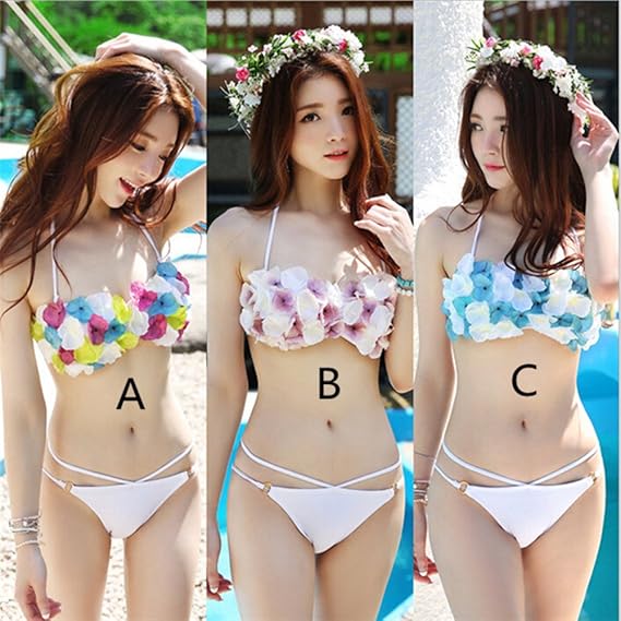 Amazon ノーブランド品 お花 フラワー 花ビキニ 水着 ピンク ハンドメイド ビキニ水着上下セット レディース 春夏物 女の子 水着 大きいサイズ ビキニ 水着 可愛い ワンピース水着 上下セット S B ビキニ セパレーツ 通販