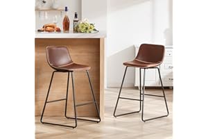 HeuGah Bar stools Set of 2,Faux Leather Counter Height Bar Stools,Dining Room Chairs with Metal Legs & Soft Backrest Easy to Assemble
