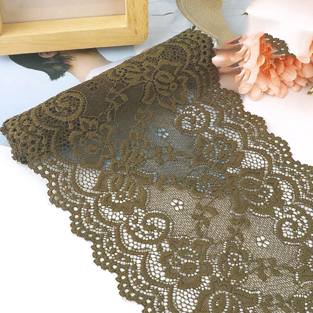 15 cm x 3 m Elastic Lace Ribbon, Lace Border, Decorative Ribbon, Lace Borders for Sewing, DIY Crafts, Decoration for Clothing, Underwear, Lingerie, Wedding Dress, Table Decoration, Army Green