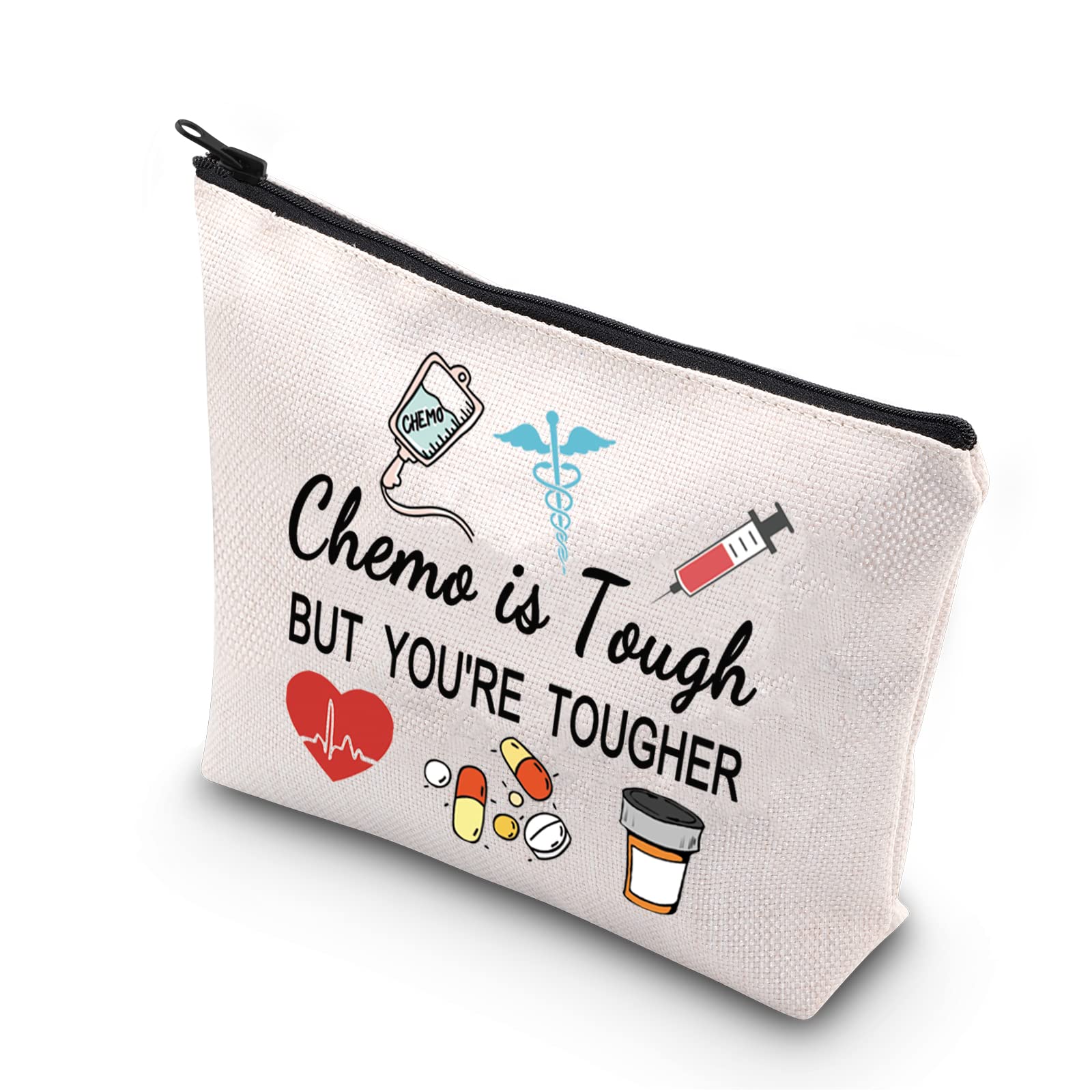 FOTAP Chemo Care Package Chemo is Tough But You’re Tougher Chemotherapy Treatment Makeup Bag (Tough Chemo-UK) White