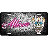 onestopairbrushshop Sugar Skull Personalized Novelty Car Tag Metal Sign