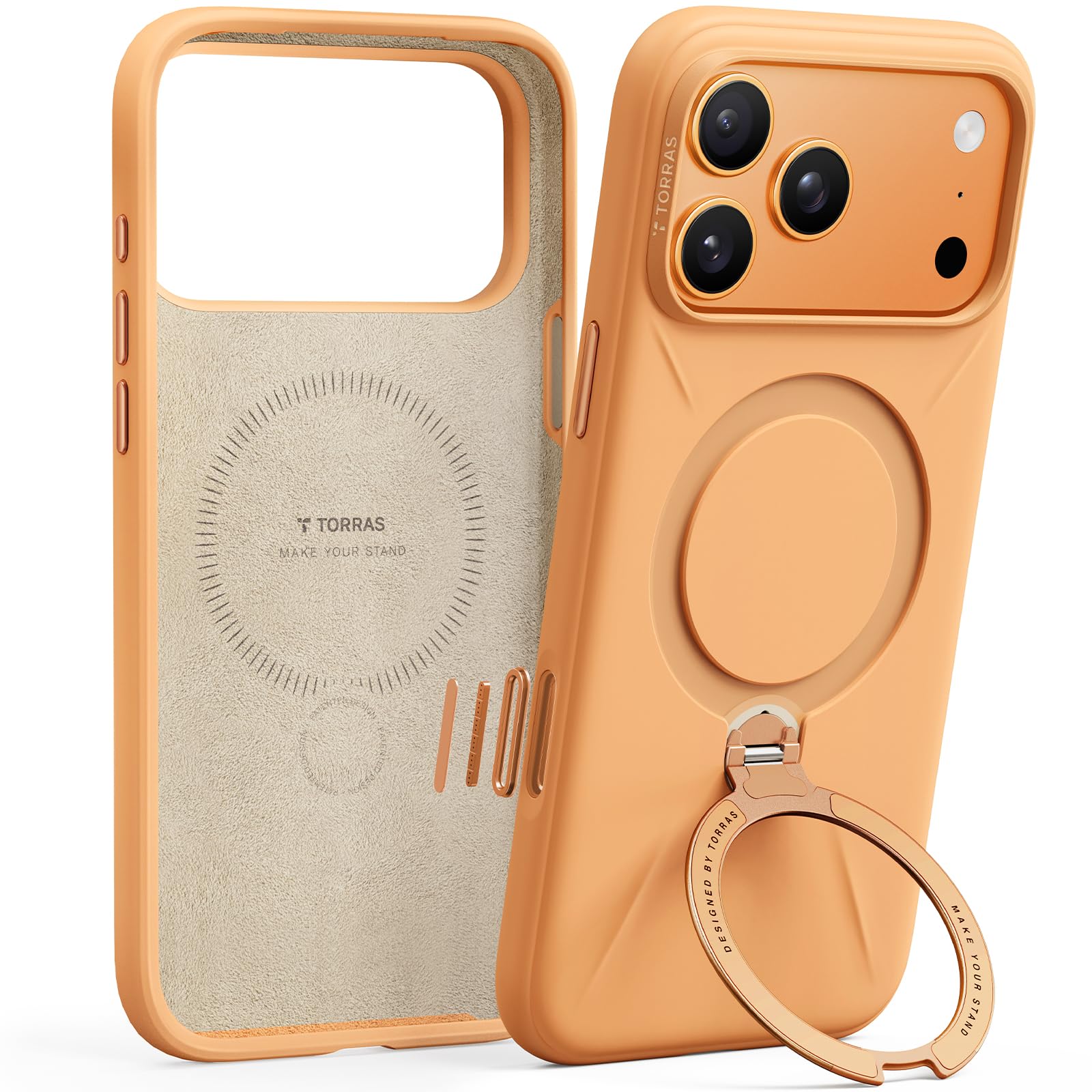 Photo 1 of TORRAS Ostand Q3 Silicone for iPhone 17 Pro Max Case, Fit for MagSafe, 360 Spin Ring Stand, Liquid Silicone Cozy Vibrant Grip, Camera Control, Protective Case for iPhone 17 Pro Max, Cosmic Orange