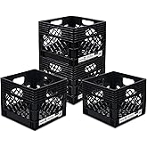 ORGANIZE-IT! 4 Pack Storage Milk Crate, Heavy Duty Versatile Box Organizers with Easy-Grip Handles, Interior 12.25"L x 12.25"W x 10.5"H, Black