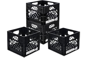 ORGANIZE-IT! 4 Pack Storage Milk Crate, Heavy Duty Versatile Box Organizers with Easy-Grip Handles, Interior 12.25"L x 12.25"W x 10.5"H, Black