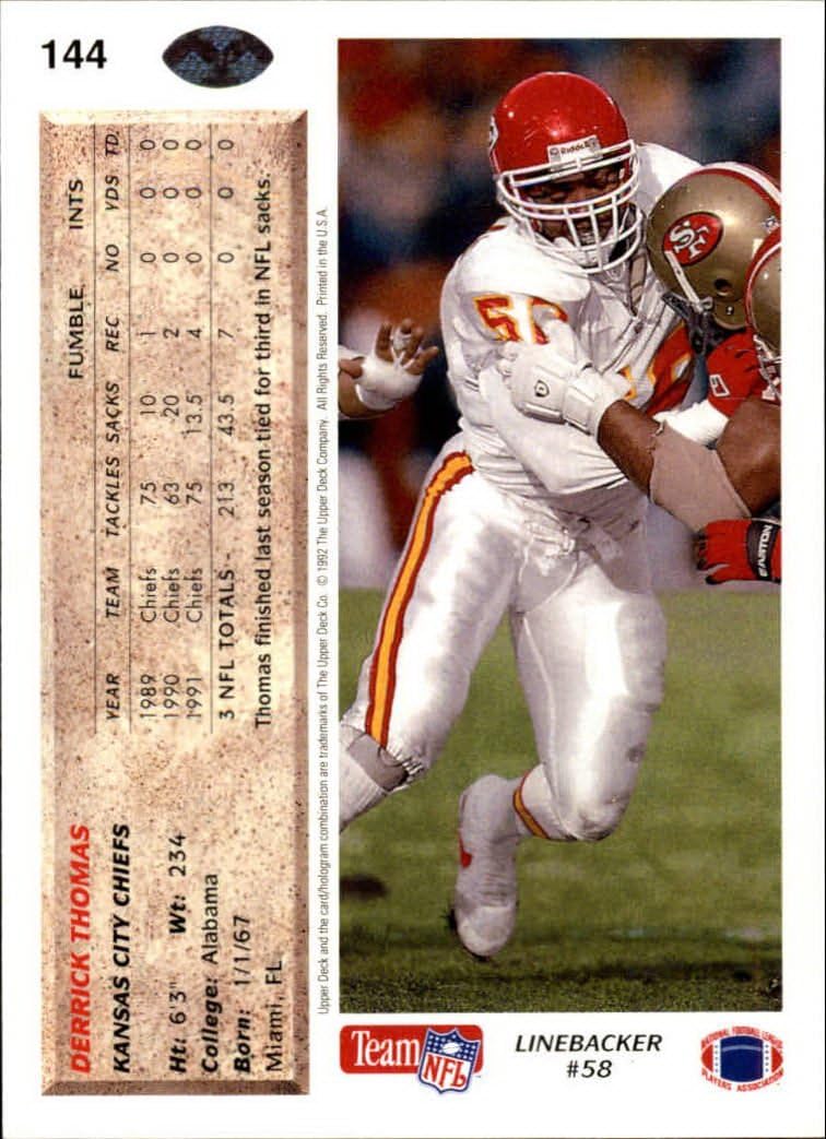 1992 Upper Deck Football Card 144 Derrick Thomas Sports Collectibles 
