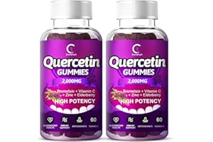 GPGP GREENPEOPLE Quercetin Gummies - Quercetin with Bromelain, Vitamin C, Zinc & Elderberry 2000mg Extra Strength Immune System Booster, Lung Support Supplement for Adults Kids - 60 Quercetin Gummies (2 Pack)