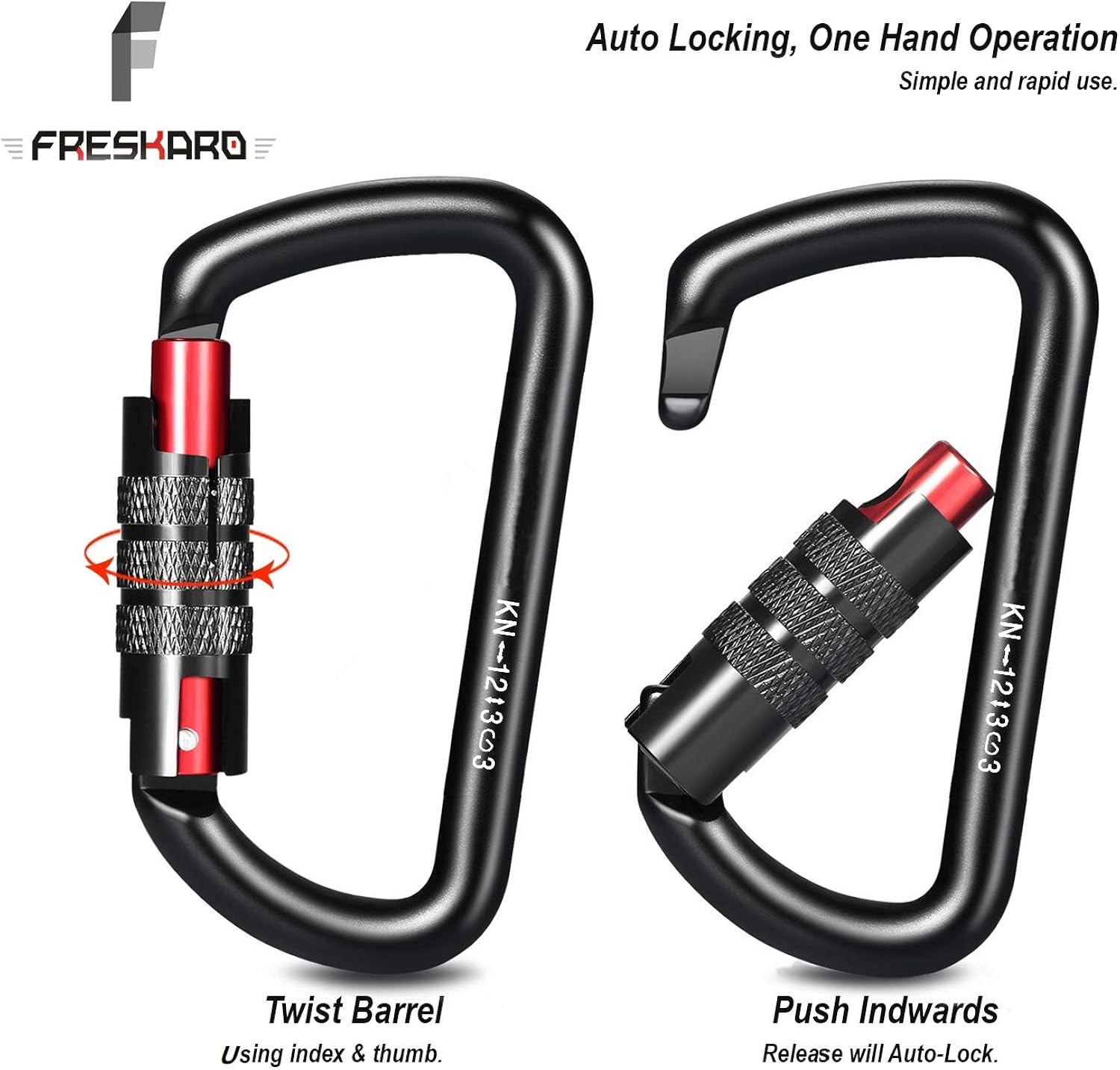 FresKaro 3inch Twist Locking Carabiner Clips, 12KN-2698lbs, 7075 Aluminum: Clothing