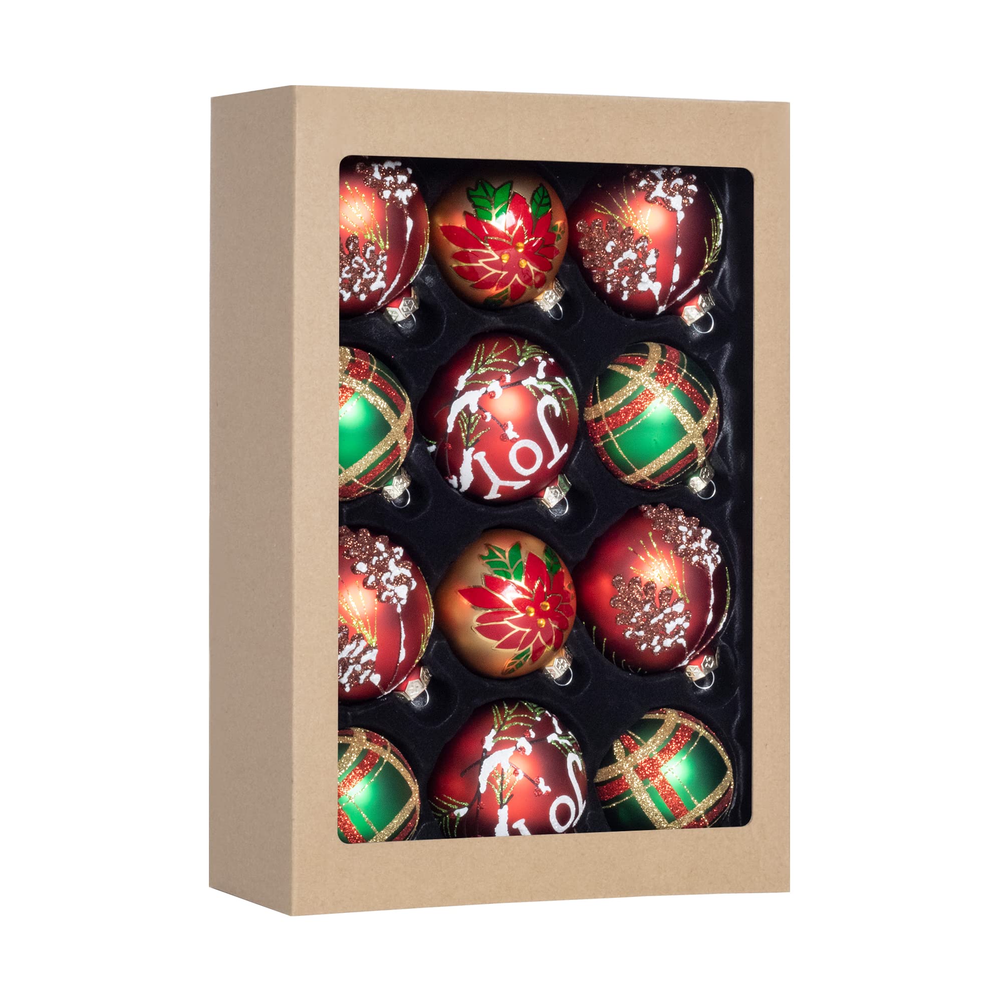 Photo 1 of 12-Piece Christmas Ornament Set - Colorful Glass Balls for Xmas Tree Decoration - Red, Golden & Green