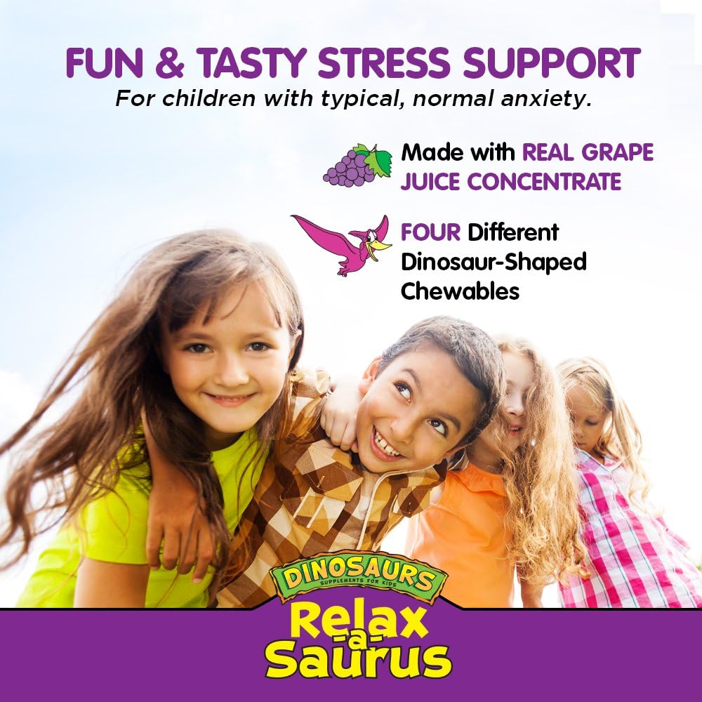 KAL® Relax-a-Saurus | Stress Support for Kids | L-Theanine Relaxation Blend for Children | Grape Flavor Chewables | 30 Servings: Health & Personal Care