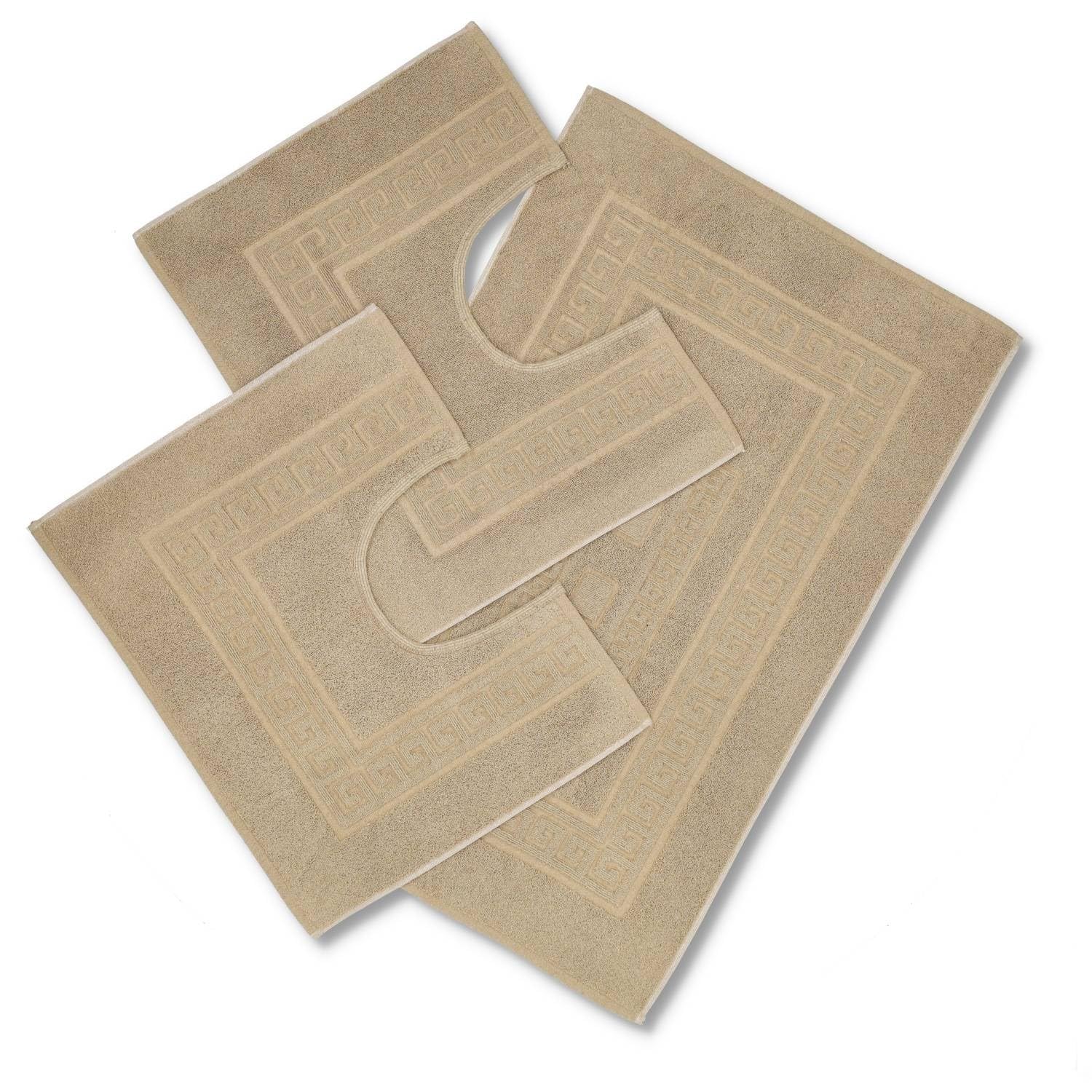 Torino 3-piece Set of Terry Towelling Bath Mat 60 x 90 cm plus 2 Pedestal Mats 60 x 45 cm beige