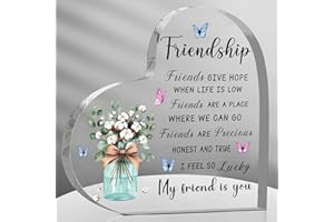 Friendship Gifts for Women Friends, 3.9x3.9 Inch Acrylic Heart Keepsake Gifts for Friends Birthday Graduation Christmas Thank
