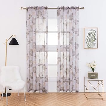 Amazon Com Anjee Sheer Curtains With Tropical Plants Printed