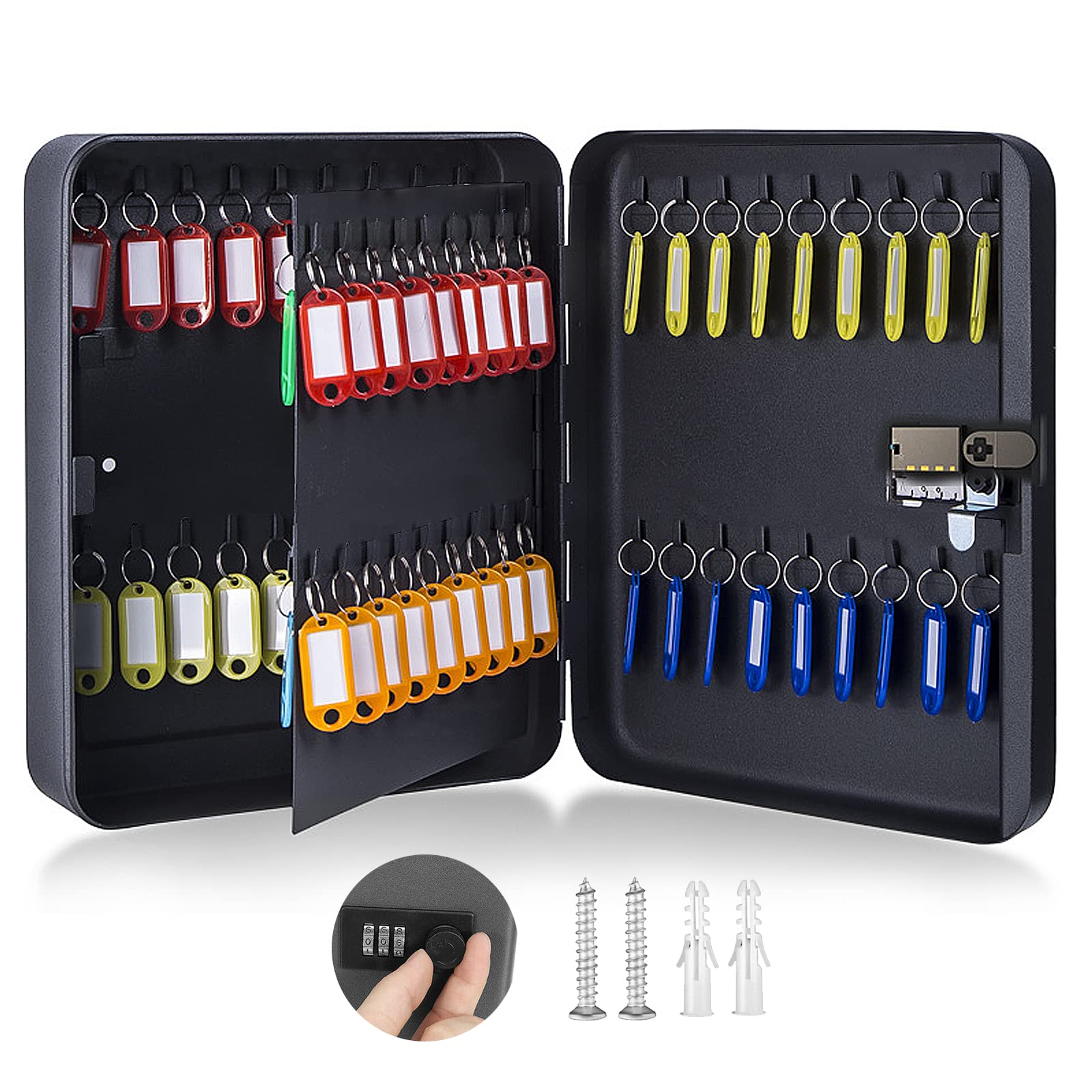 Combination Key Safe - Wall Mounted Key Box 72-key Steel Key Cabinet - Key Lock Box Outdoor with Code & 75 Key Tags Keysafe Outside Security for House Property Office Hotel (Combination Lock-72) — image 1