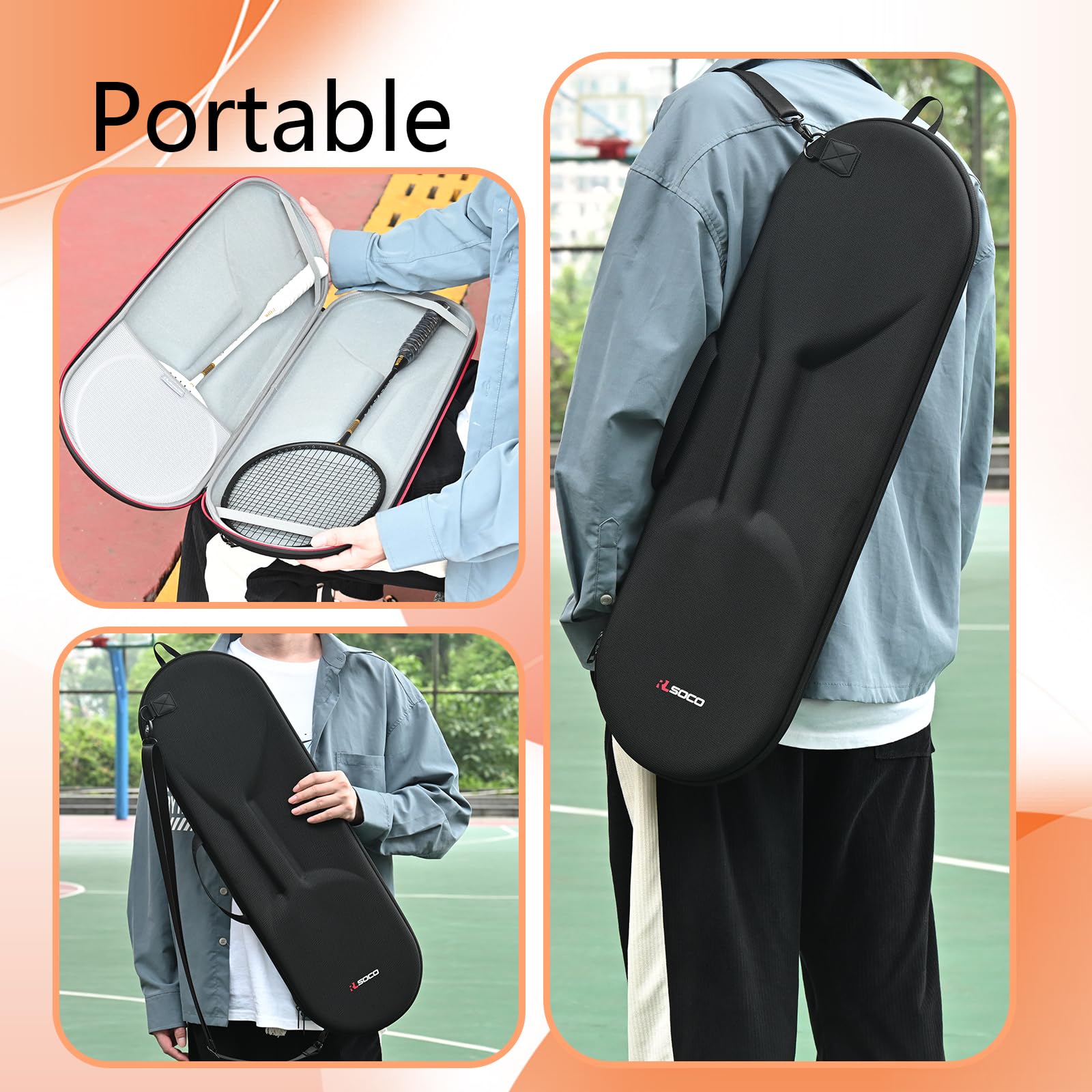 RLSOCO Badmintonschläger Tasche für Yonex/Carlton/Wilson/Kawasaki/Talbot Torro/Victor Badmintonschläger - für 2 Schläger,Badminton | Reisetasche mit YKK Reißverschluss (Nur Tasche) 6