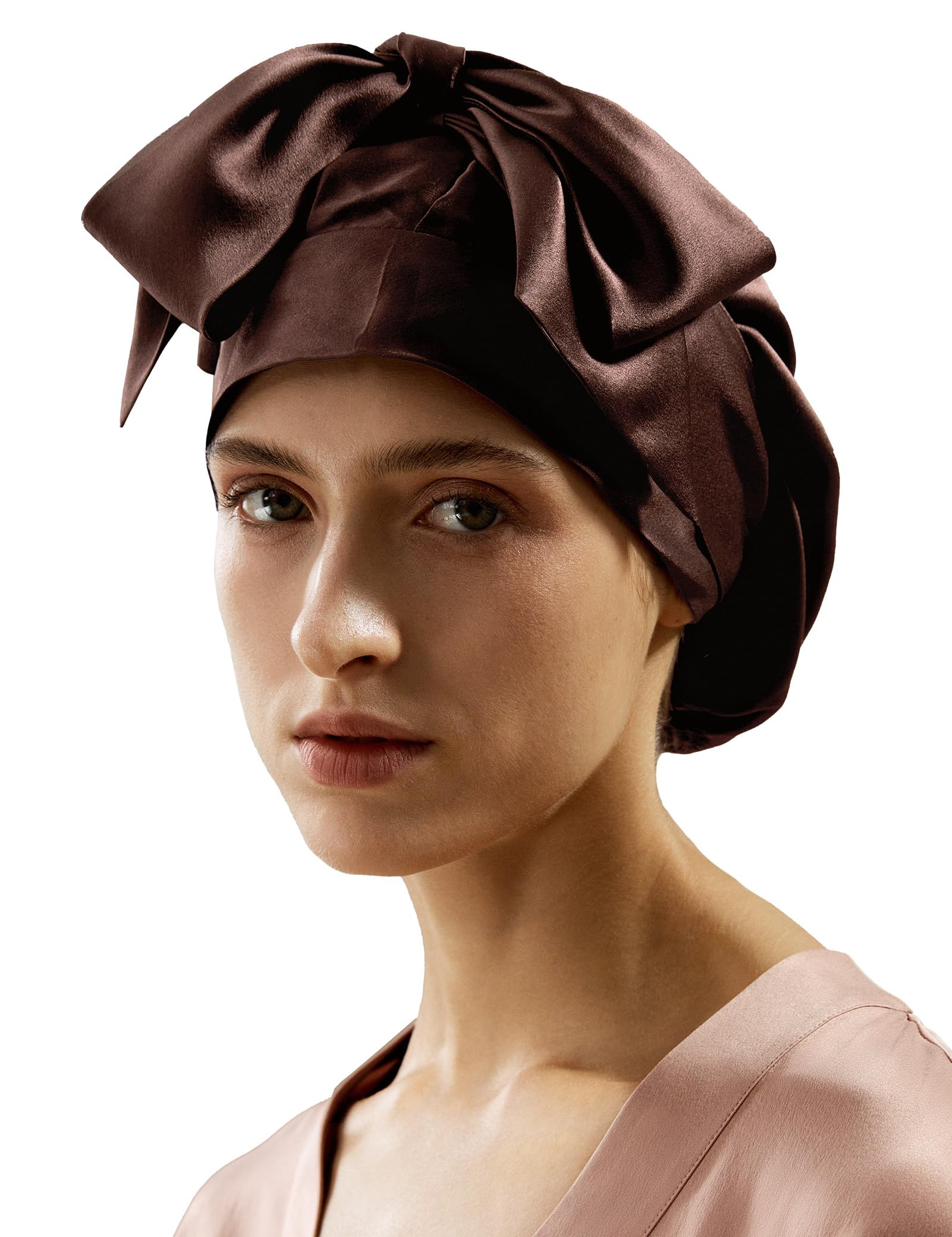 LilySilk LilySilk 100% 22MM Pure Mulberry Silk Sleep Cap Womens Natural Silk Bonnet for Sleeping and Hair Care Night Hair Wrap with Long Elastic Band for Stay On,Chocolate Brown