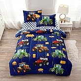 Leaflin Tractor Bedding Set for Kids - 5 Piece Bed in a Bag w/Comforter, Sheets & Pillowcases - Microfiber Comforter Sets Tractor Theme Bedroom Decor for Boys Twin Size