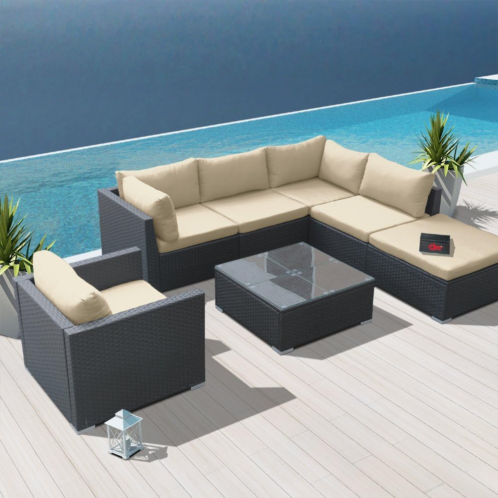 Modenzi 7h U Outdoor Sectional Patio Furniture Espresso Brown Wicker Sofa Set Light Beige Amazon Ca Home Kitchen