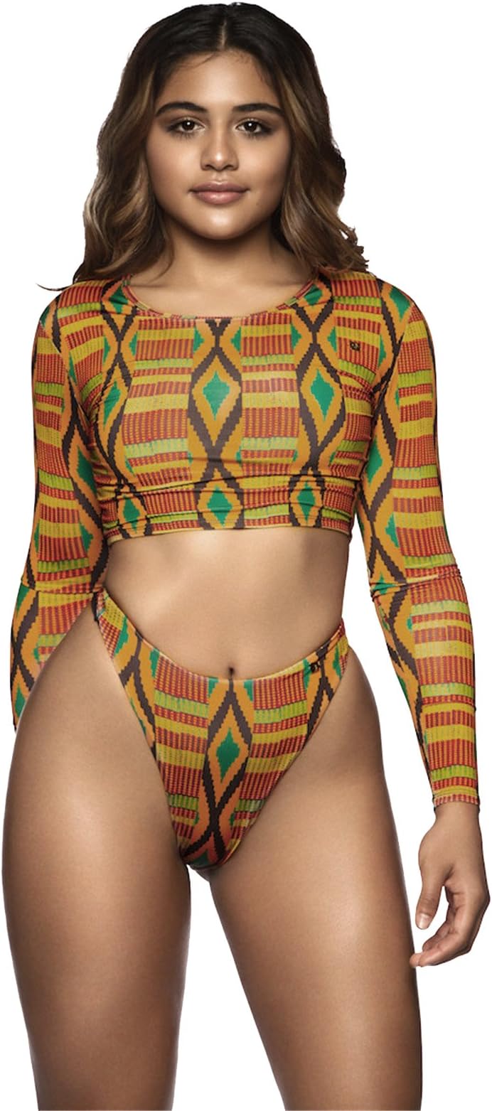LeoriesWomen's African Kente Printed Cropped Top High Waist 2PCS Swimsuit