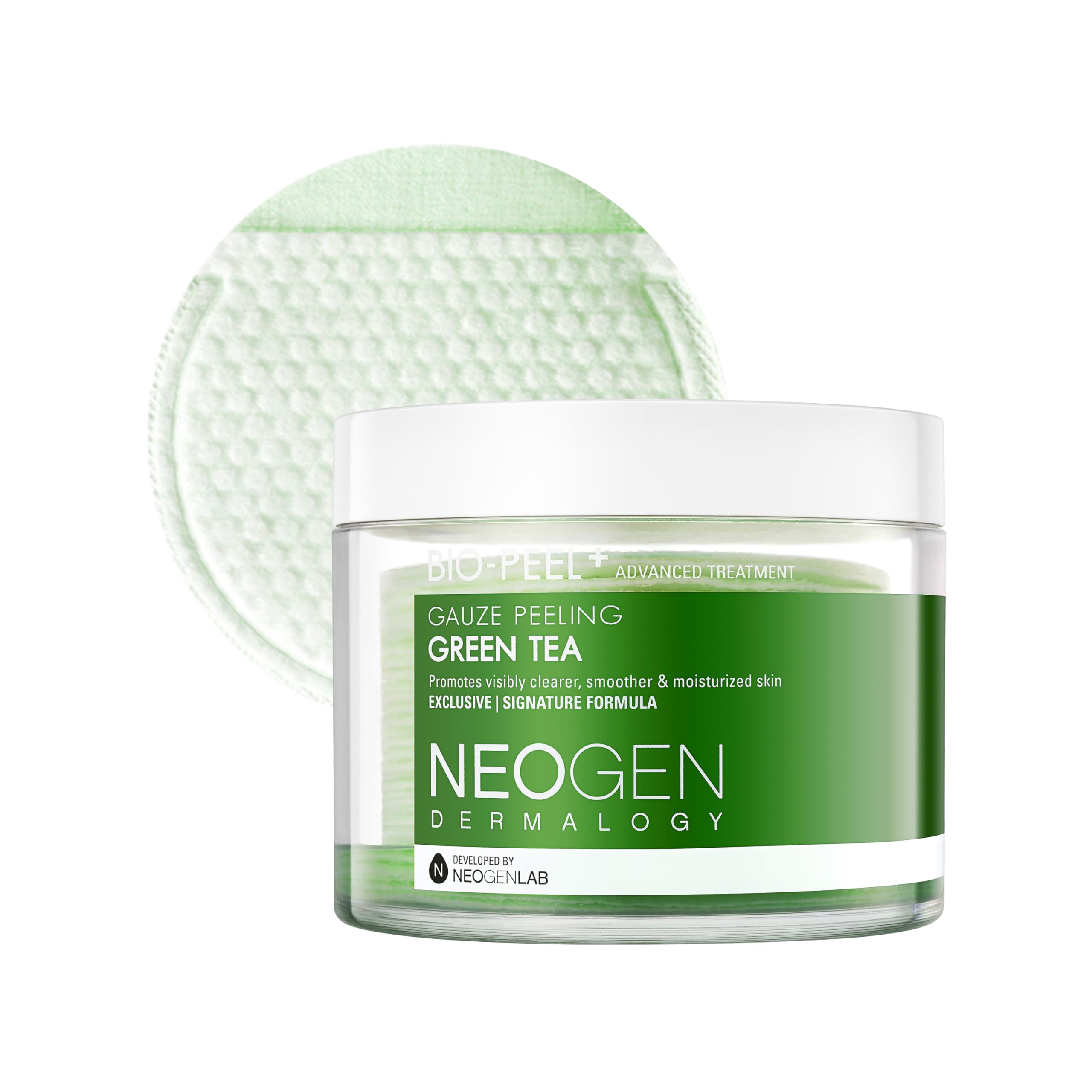 DERMALOGY by NEOGENLAB Bio-Peel Gauze Peeling Pads (Green Tea, 30 pads) – Exfoliating, Soothing & Refreshing Facial Pads with PHA, Green Tea Extract & Centella Asiatica – Korean Skincare K-Beauty