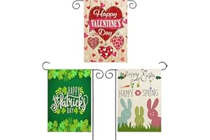 JQAQJU Valentine Garden Flag St Patricks Day Garden Flag Easter Garden Flags 3 Pack Outdoor Decorations for Seasonal Home Yard Spring