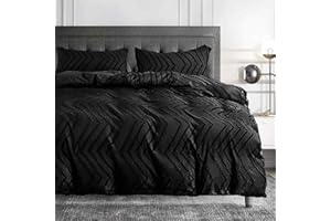 Nanko Black Duvet Cover King Size, 3pc Luxury Modern Masculine Microfiber Bedding Duvet Cover Set with Zipper Closure, Aesthetic Shabby Chic Soft Geometric Quilt Cover for Women Men 104x90 inches