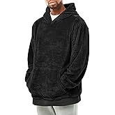 Runcati Mens Fuzzy Sherpa Pullover Hoodie Sweatshirts Long Sleeve Kangaroo Pocket Winter Fall Outwear Hooded