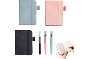 Pocket Notebook Set, 3 Mini Notebooks in Black, Pink, Blue with 3 Matching Pocket Pens, 192 Pages, Compact and Durable Design