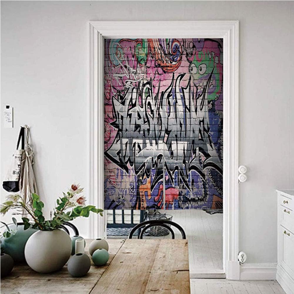 Amazon 素朴な家の装飾 のれん おしゃれ 目隠し 幅85cm 丈170cm 落書きグランジアート壁いくつかの不気味な地下都市都市景観印刷 おしゃれ ロング 居酒屋 店 部屋 玄関 入り口 間仕切り インテリア マルチ のれん オンライン通販