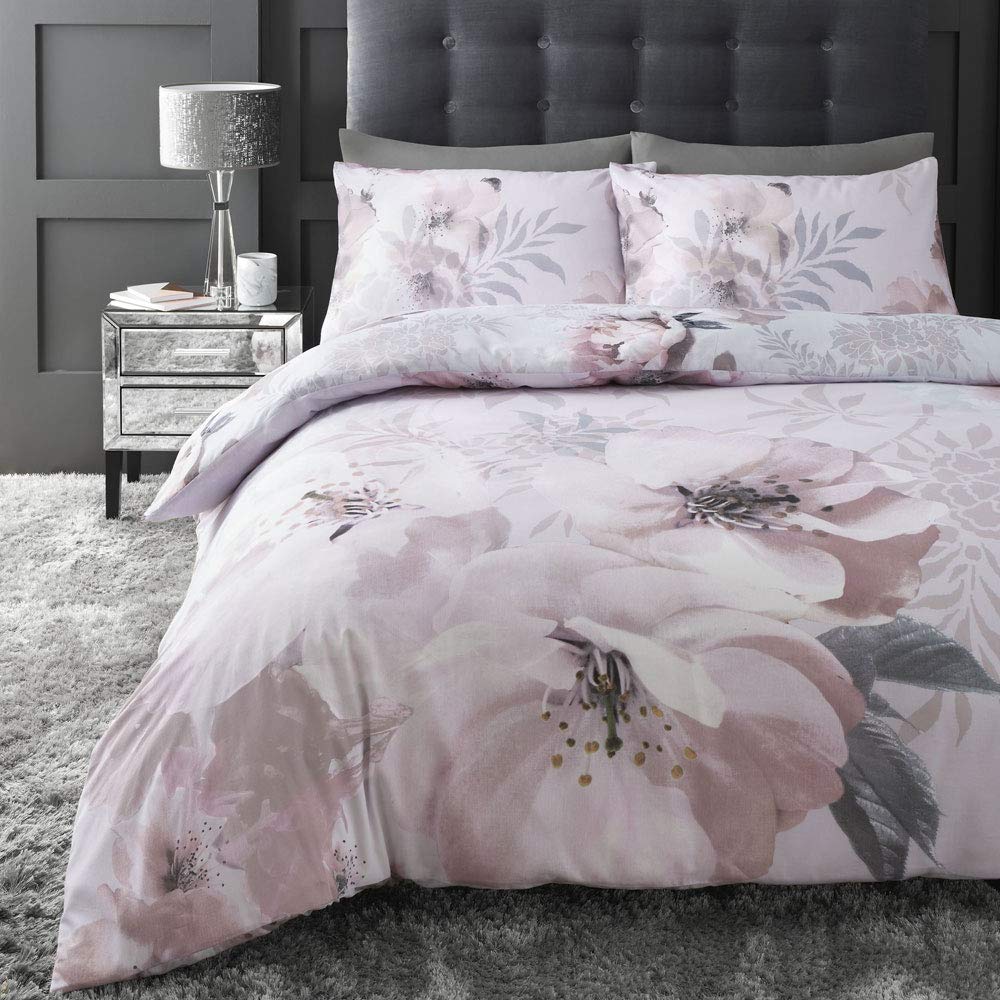Catherine Lansfield Dramatic Floral Easy Care Double Duvet Set, 3 pieces, Blush