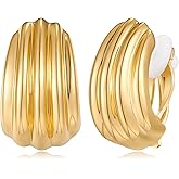 MUYAN Gold Silver Chunky Clip on Earrings for Women Curved Square Thick Clip Earrings Everyday Lightweight Jewelry