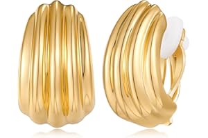 MUYAN Gold Silver Chunky Clip on Earrings for Women Curved Square Thick Clip Earrings Everyday Lightweight Jewelry
