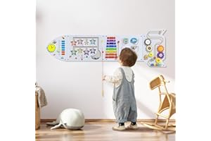 Spacocld Rocket Activity Wall Busy Board Panels - Sensory Wall Panel for Kids, Montessori Toddler Wall Activity Board, Wall Toys for Toddlers 3, Activity Cube, Wall Activity Board, White Grey(4PCS)