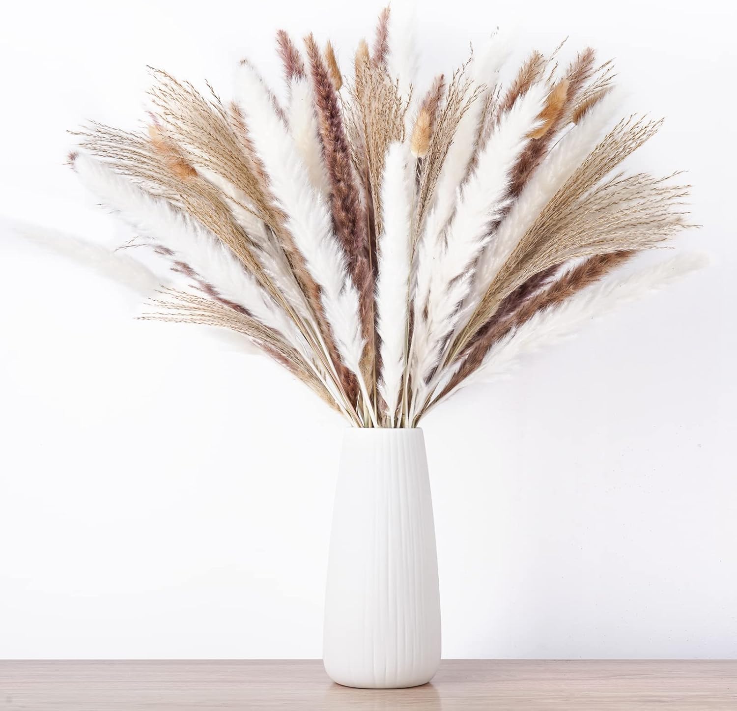 Dried & Preserved Flora - 100PCS Natural Dried Pampas Grass Bouquet, Dried Flowers for Fall Decor, Boho Home Decor, Wedding, Baby Shower Decorations, Rustic Farmhouse Party Table Decor