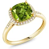 Gem Stone King 2-3 Cttw 10K Yellow Gold Gemstone Birthstone and White Diamonds Halo Engagement Ring for Women | Cushion 8MM | Wedding Anniversary Promise Ring