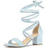 Allegra K Women's Lace Up Mid Chunky Heeled Sky Blue Sandals 7.5 M US