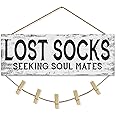 Laundry Sign Wall Decor, Lost Socks Laundry Sign, Rustic Sign Wall Art for Washroom, Bathroom Lost Socks Decorative 6"x14.5"