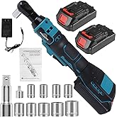 zaygyize 3/8'' Cordless Ratchet Wrench, 60FT-LBS (80N.m) Electric Ratchet with 21V 2 X 2.0Ah Battery, 400 RPM Chargeable Power Ratchet Driver Set with 8 Sockets,1/4 Adaptor, 3" Extension Bar